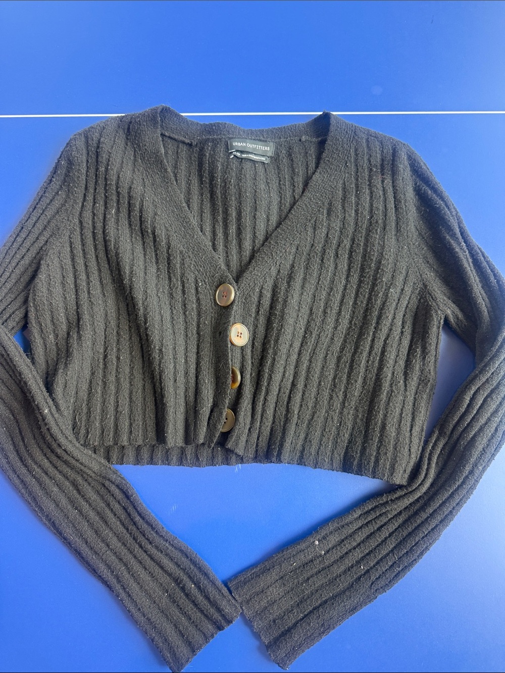 Urban Outfitters Black Ribbed Cropped V-Neck Cardigan with Buttons